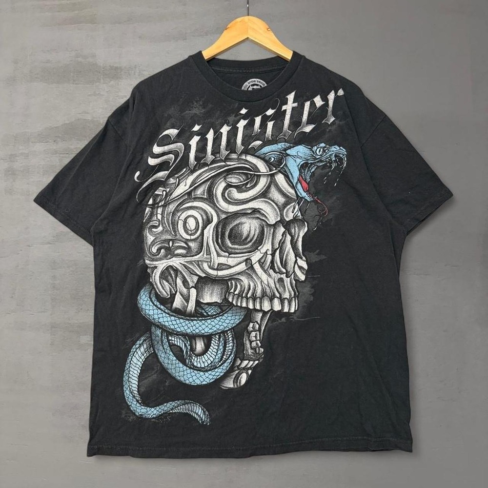Vintage Sinister Brand Graphic T-Shirt Black Skull Snake Y2K‎ Tattoo Gothic XL